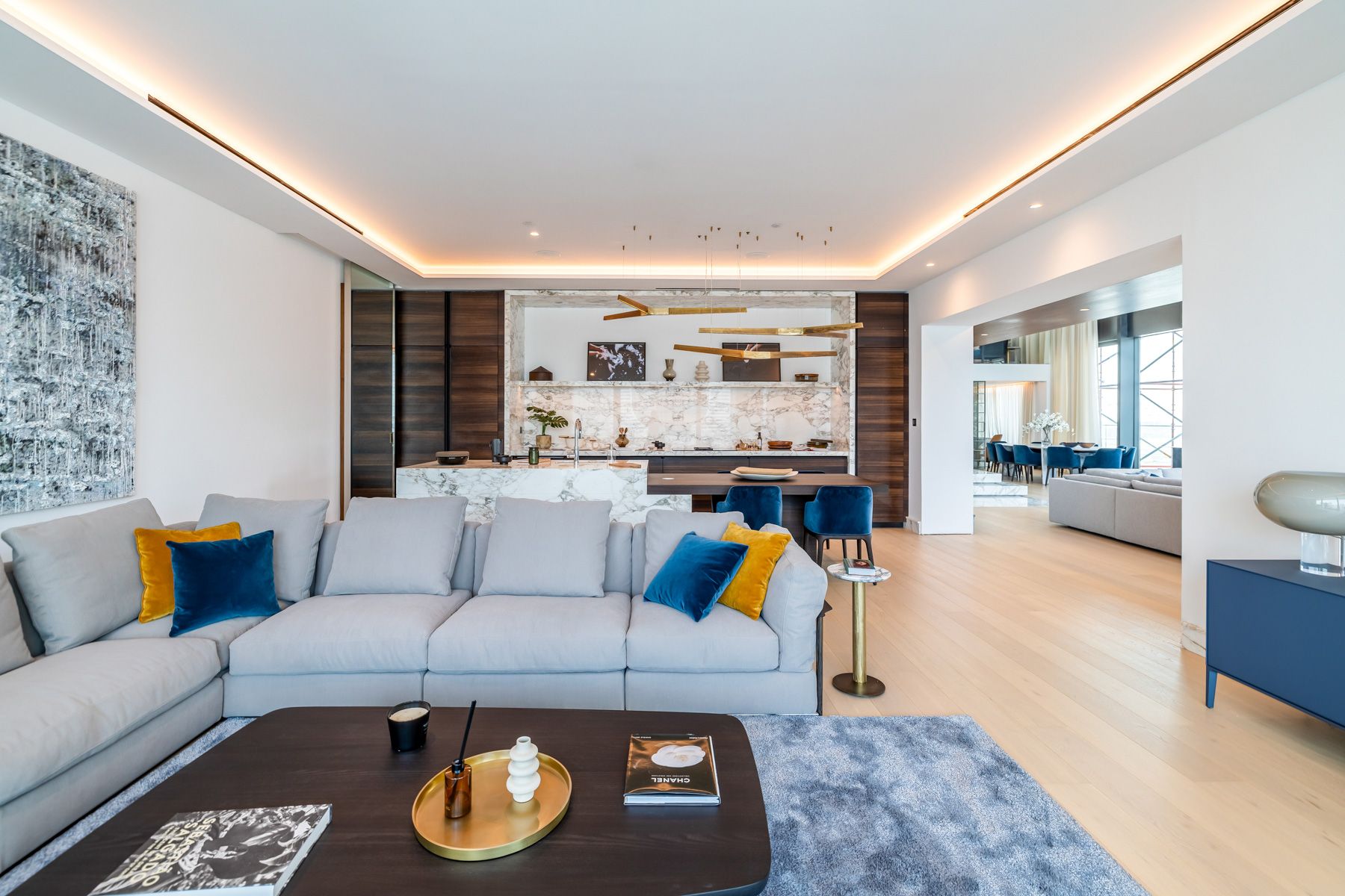 Elegant Apartment | Dorchester Collection living room and kitchen